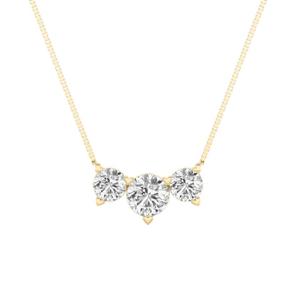 Round (F/VS) Lab Grown Diamond Prong 14K Yellow Gold Three-Stone Past Present Future Pendant Necklace