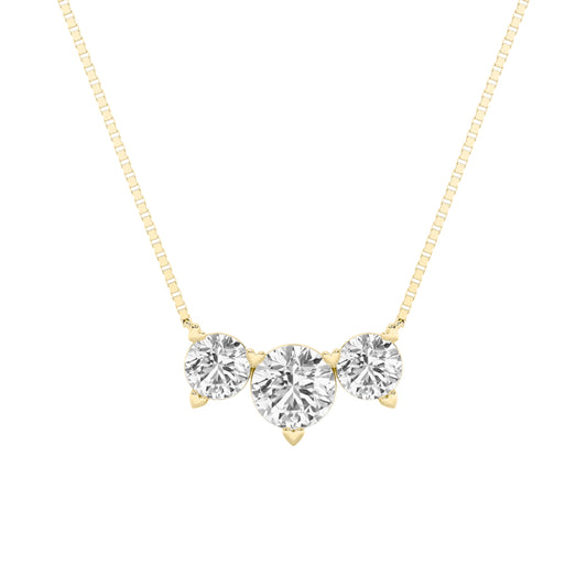 Round (F/VS) Lab Grown Diamond Prong 14K Yellow Gold Three-Stone Past Present Future Pendant Necklace