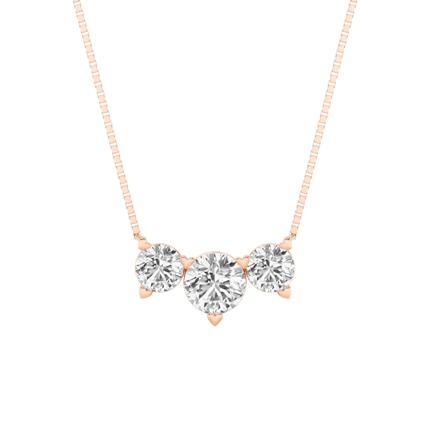 2 Ct Round (F/VS) Lab Grown Diamond Prong 14K Rose Gold Three-Stone Past Present Future Pendant Necklace