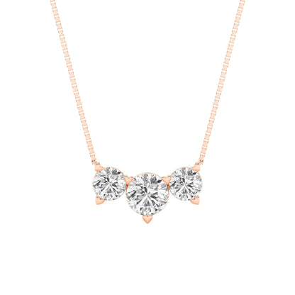 2 Ct Round (F/VS) Lab Grown Diamond Prong 14K Rose Gold Three-Stone Past Present Future Pendant Necklace