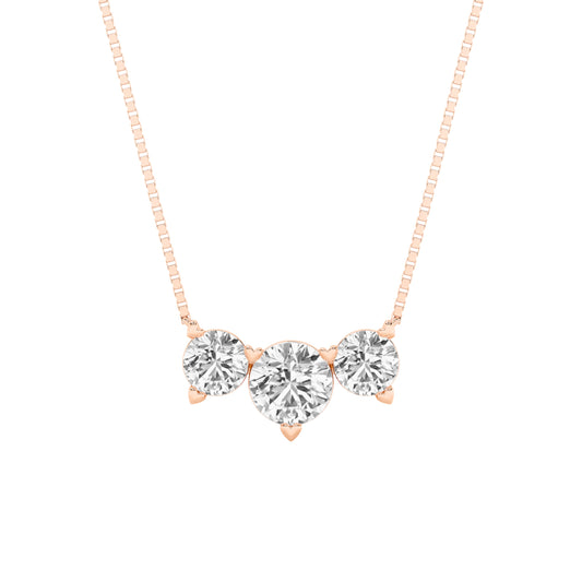 2 Ct Round (F/VS) Lab Grown Diamond Prong 14K Rose Gold Three-Stone Past Present Future Pendant Necklace