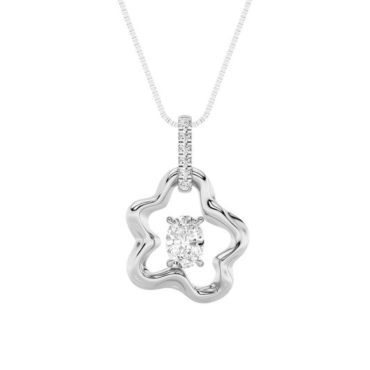 1.0ct Oval Shaped Lab Grown Diamond (F/VS) Organic Design Solitaire Pendant in 14K White Gold