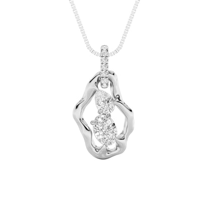 1.0ct Oval Shaped Lab Grown Diamond (F/VS) Organic Design Solitaire Pendant in 14K White Gold
