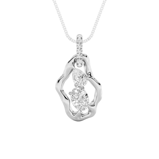 1.0ct Oval Shaped Lab Grown Diamond (F/VS) Organic Design Solitaire Pendant in 14K White Gold