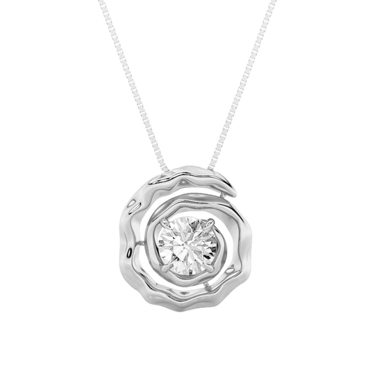 1.0ct Round Shaped Lab Grown Diamond (F/VS) Organic Design Solitaire Pendant in 14K White Gold