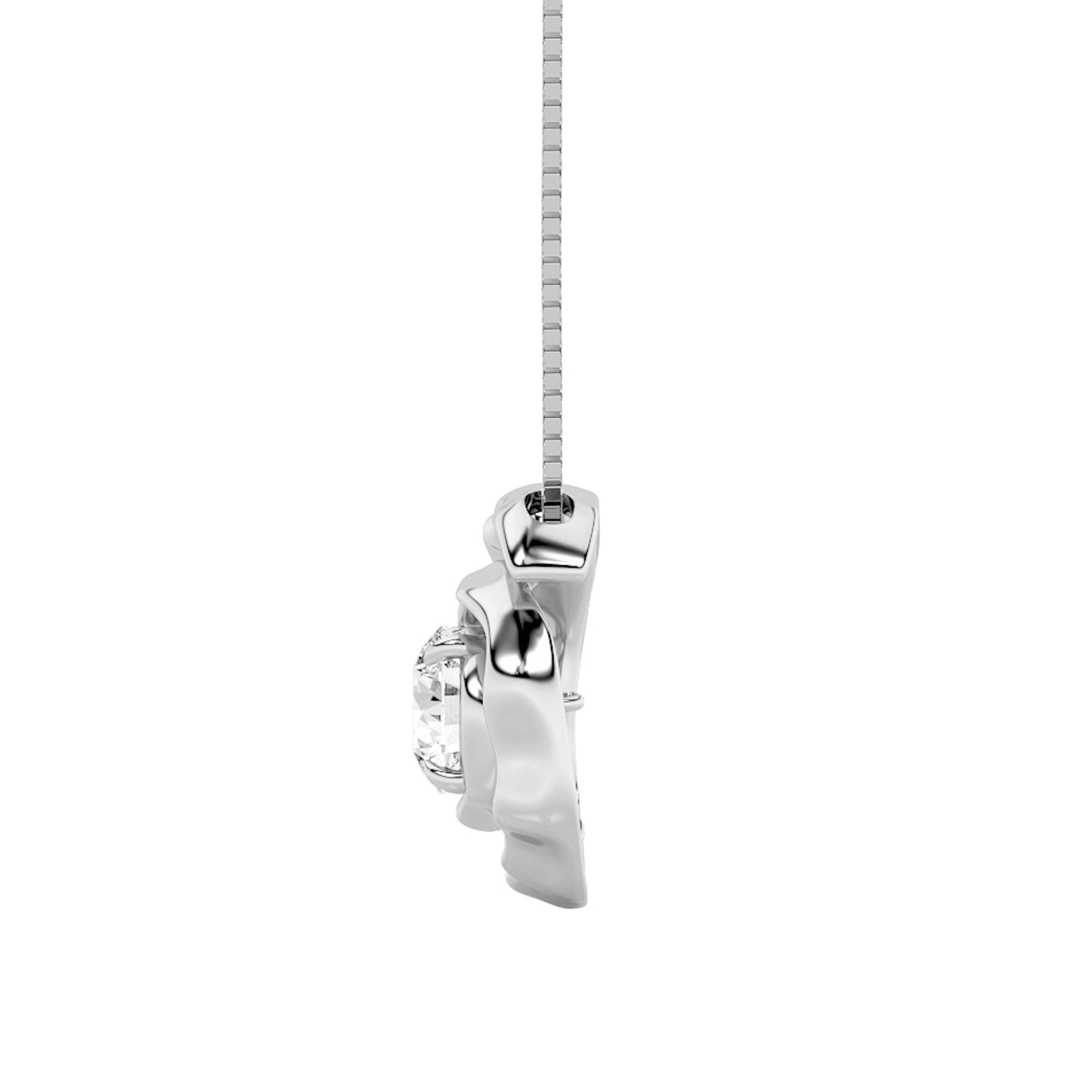 1.0ct Round Shaped Lab Grown Diamond (F/VS) Organic Design Solitaire Pendant in 14K White Gold
