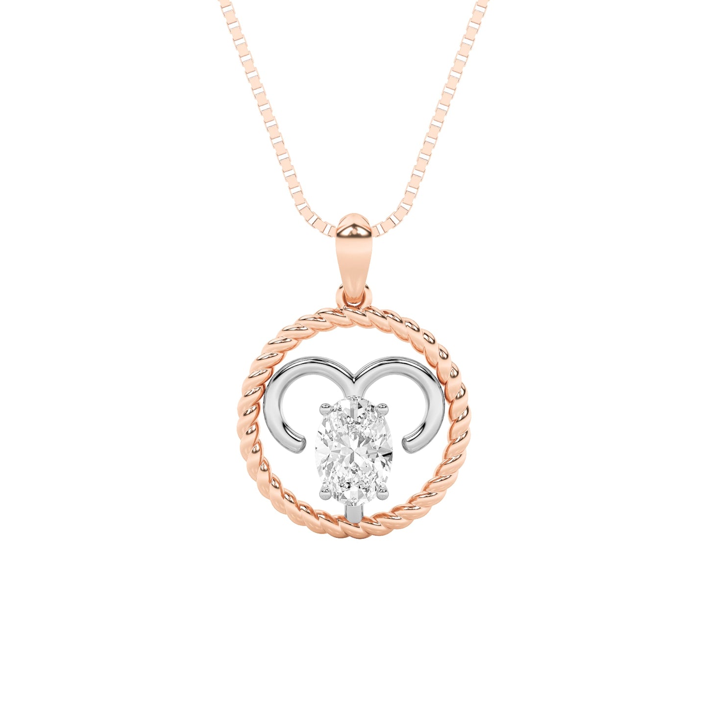 1.0ct Oval Shaped Lab Grown Diamond (F/VS) Zodiac Pendant in 14K Rose Gold & White Gold