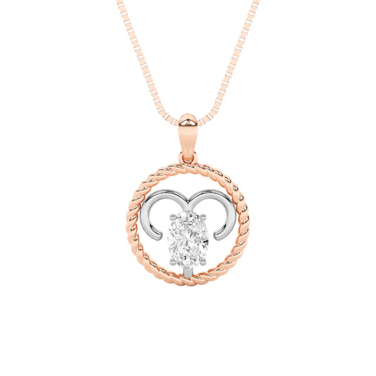 1.0ct Oval Shaped Lab Grown Diamond (F/VS) Zodiac Pendant in 14K Rose Gold & White Gold