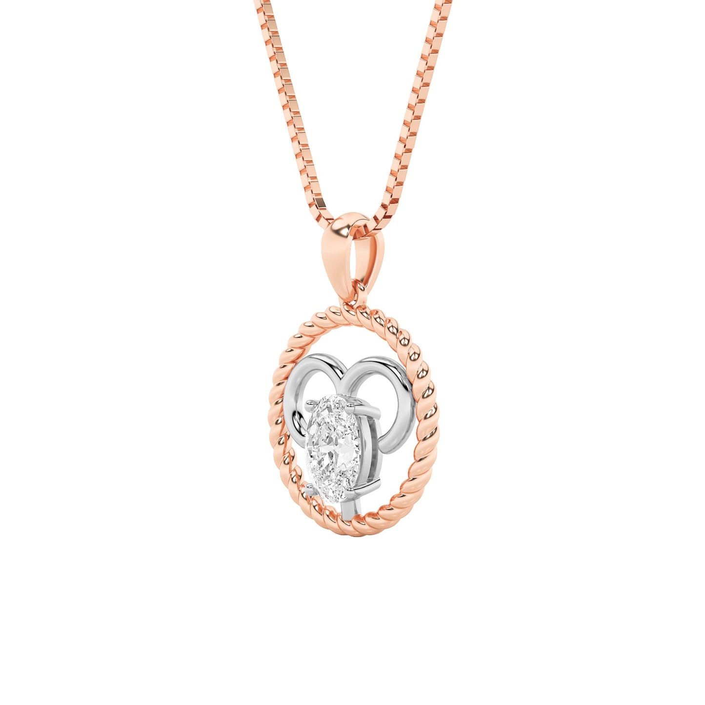 1.0ct Oval Shaped Lab Grown Diamond (F/VS) Zodiac Pendant in 14K Rose Gold & White Gold