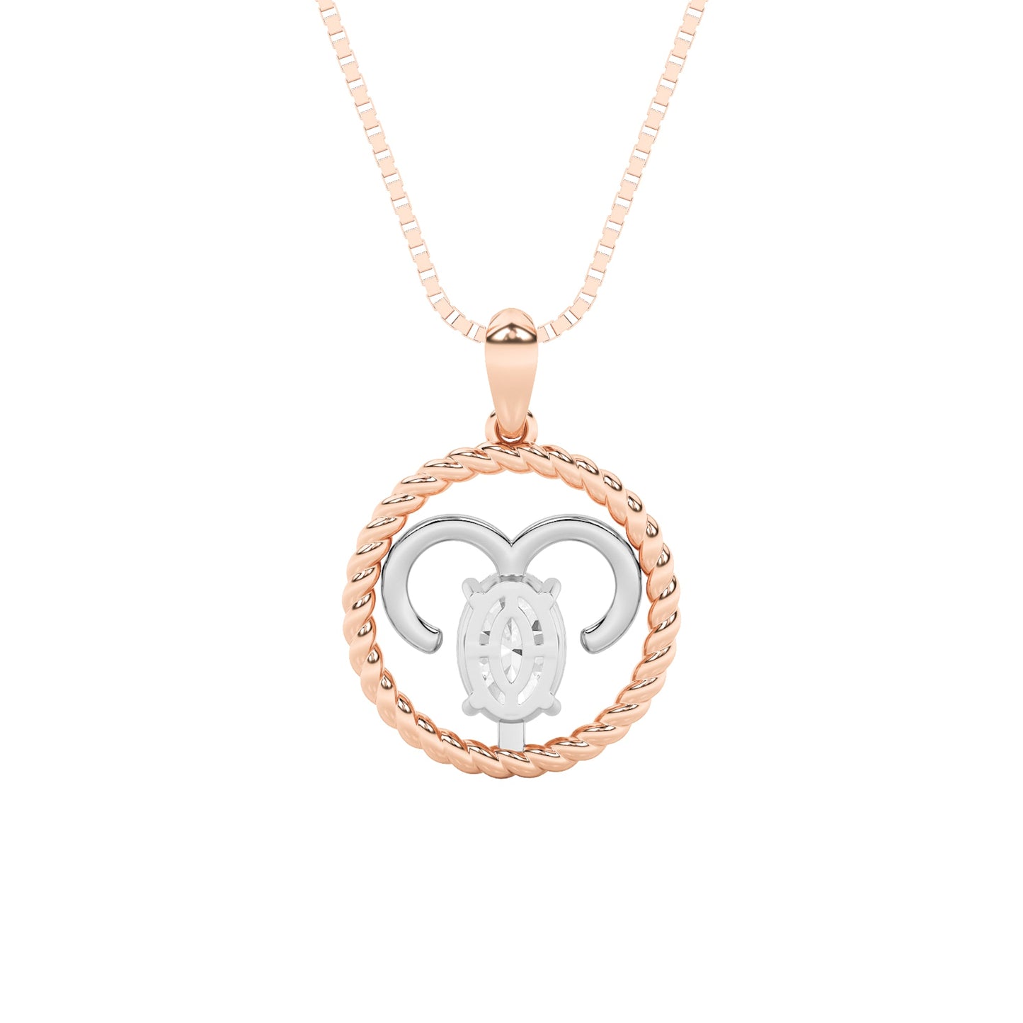 1.0ct Oval Shaped Lab Grown Diamond (F/VS) Zodiac Pendant in 14K Rose Gold & White Gold