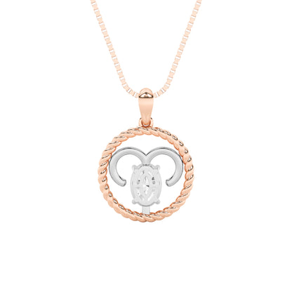 1.0ct Oval Shaped Lab Grown Diamond (F/VS) Zodiac Pendant in 14K Rose Gold & White Gold
