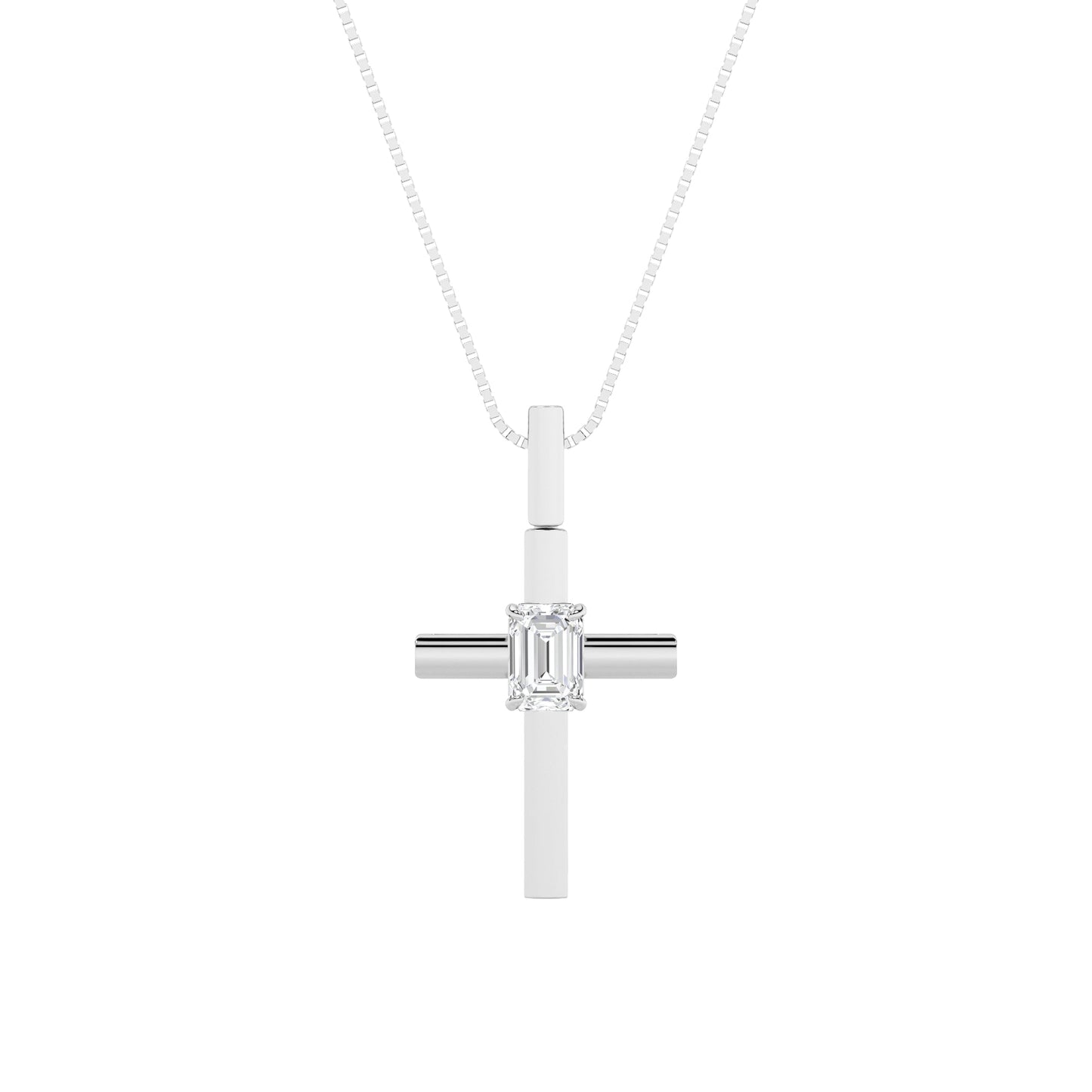 0.5ct Emerald Shaped Lab Grown Diamond (F/VS) Cross Pendant in 14K White Gold