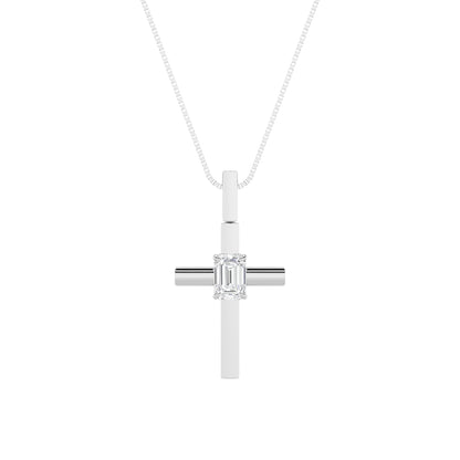 0.5ct Emerald Shaped Lab Grown Diamond (F/VS) Cross Pendant in 14K White Gold
