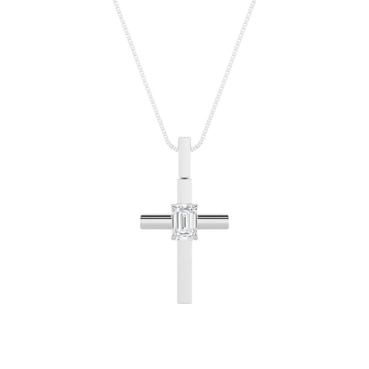 0.5ct Emerald Shaped Lab Grown Diamond (F/VS) Cross Pendant in 14K White Gold