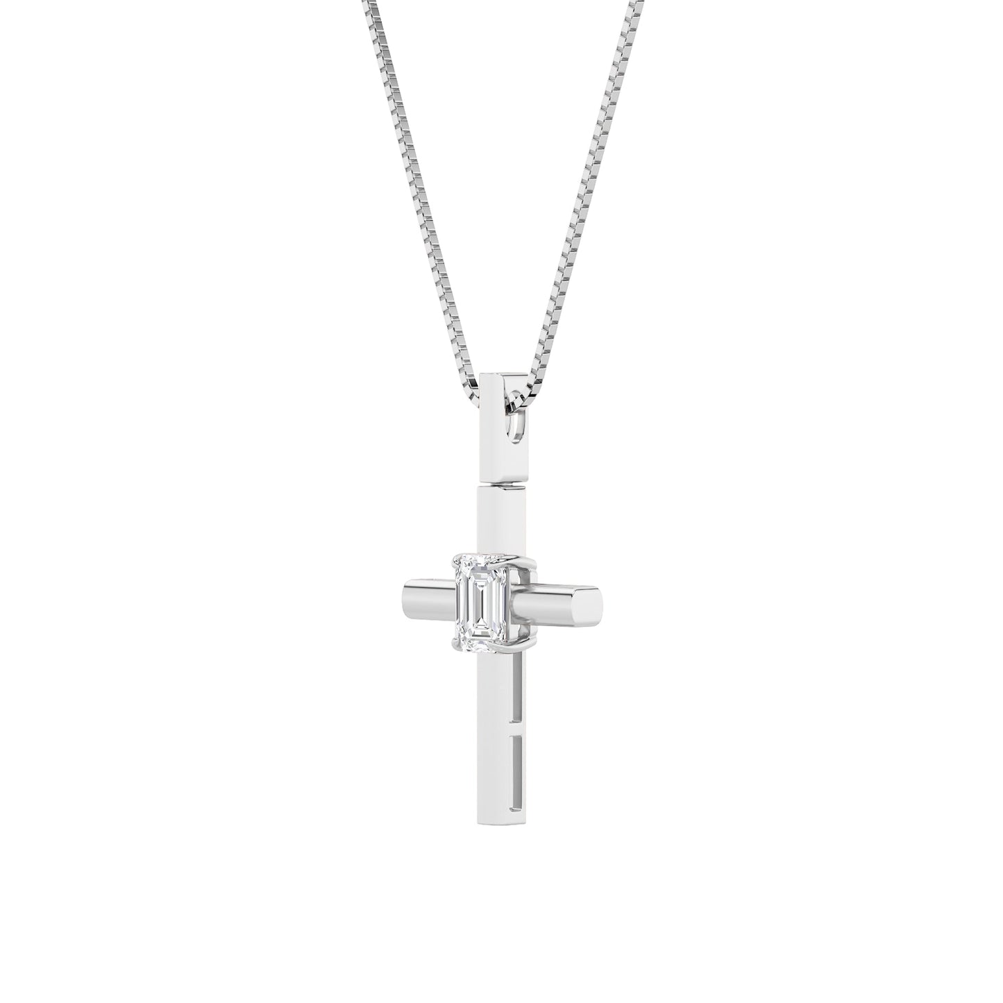 0.5ct Emerald Shaped Lab Grown Diamond (F/VS) Cross Pendant in 14K White Gold