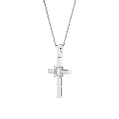 0.5ct Emerald Shaped Lab Grown Diamond (F/VS) Cross Pendant in 14K White Gold