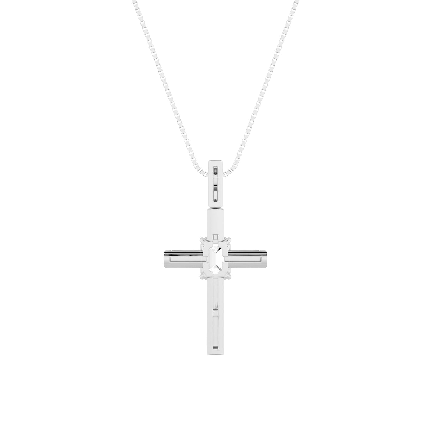 0.5ct Emerald Shaped Lab Grown Diamond (F/VS) Cross Pendant in 14K White Gold