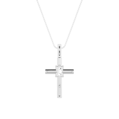 0.5ct Emerald Shaped Lab Grown Diamond (F/VS) Cross Pendant in 14K White Gold