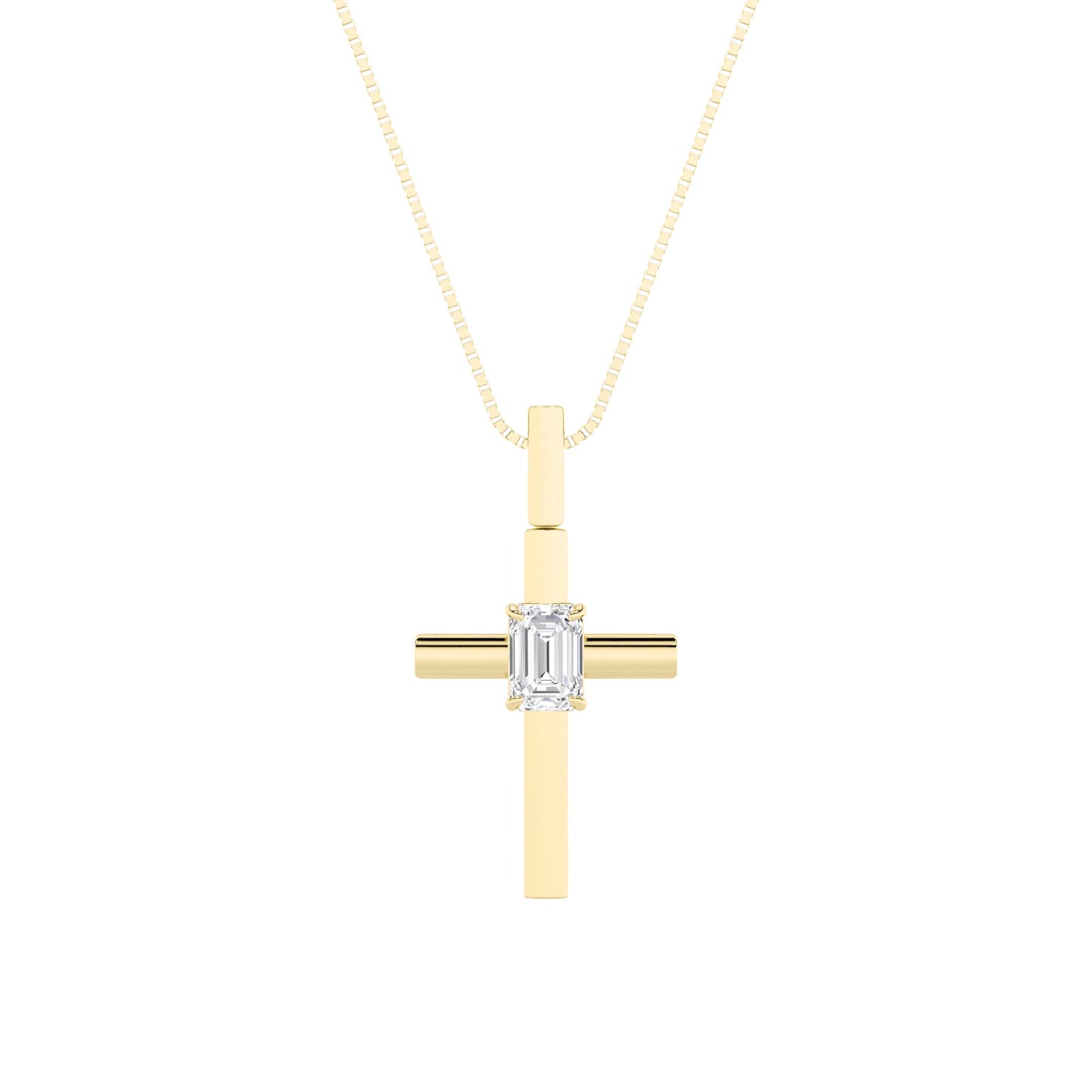 0.5ct Emerald Shaped Lab Grown Diamond (F/VS) Cross Pendant in 14K Yellow Gold
