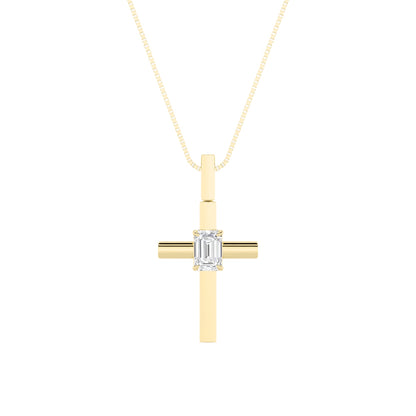 0.5ct Emerald Shaped Lab Grown Diamond (F/VS) Cross Pendant in 14K Yellow Gold