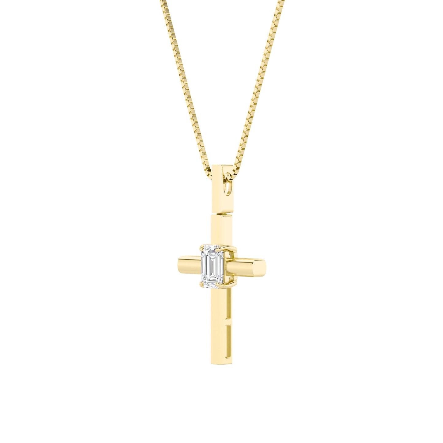 0.5ct Emerald Shaped Lab Grown Diamond (F/VS) Cross Pendant in 14K Yellow Gold