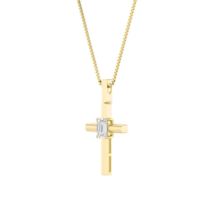 0.5ct Emerald Shaped Lab Grown Diamond (F/VS) Cross Pendant in 14K Yellow Gold