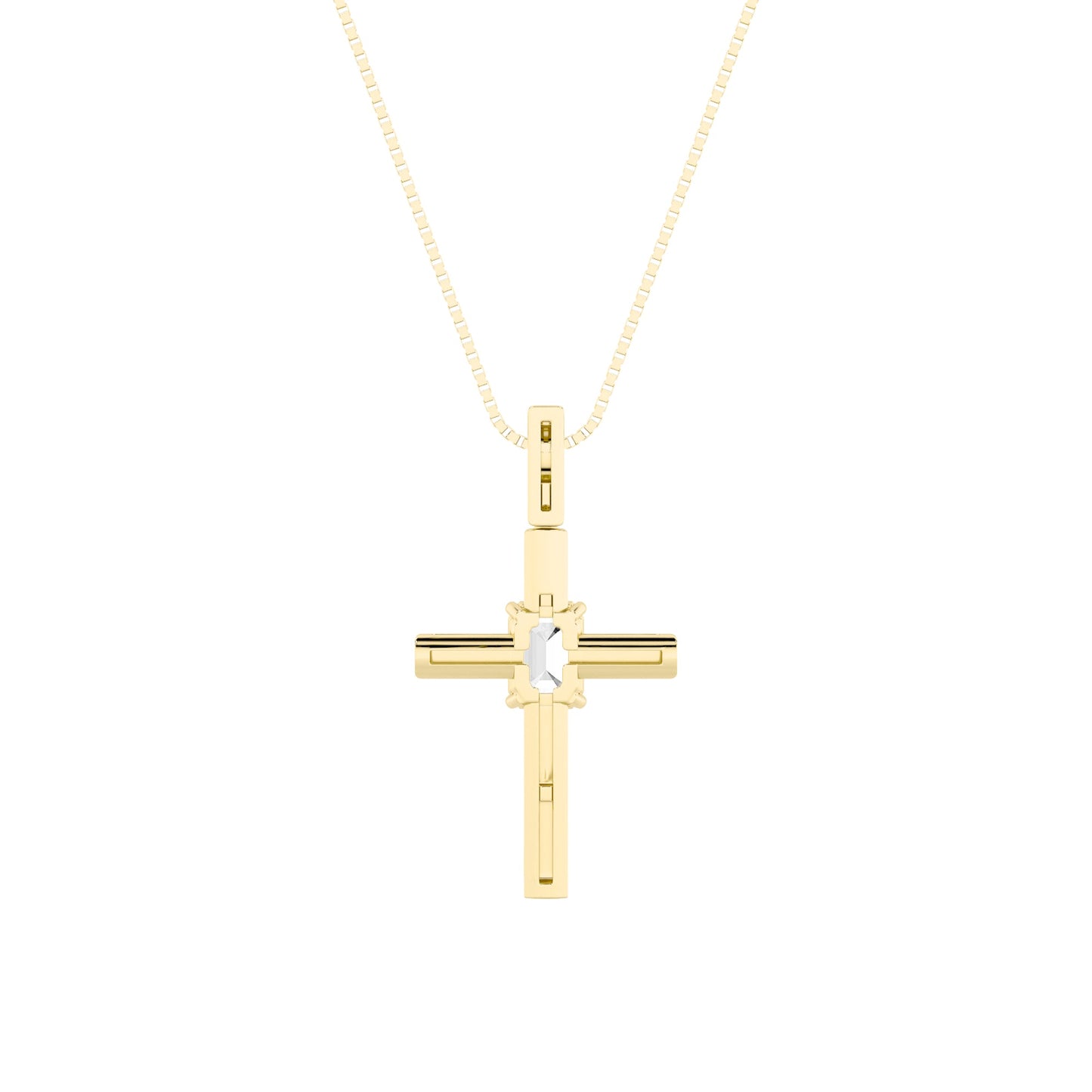 0.5ct Emerald Shaped Lab Grown Diamond (F/VS) Cross Pendant in 14K Yellow Gold