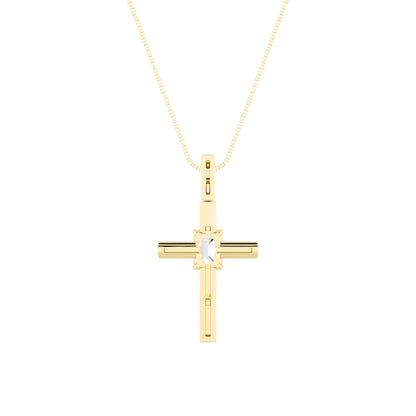 0.5ct Emerald Shaped Lab Grown Diamond (F/VS) Cross Pendant in 14K Yellow Gold