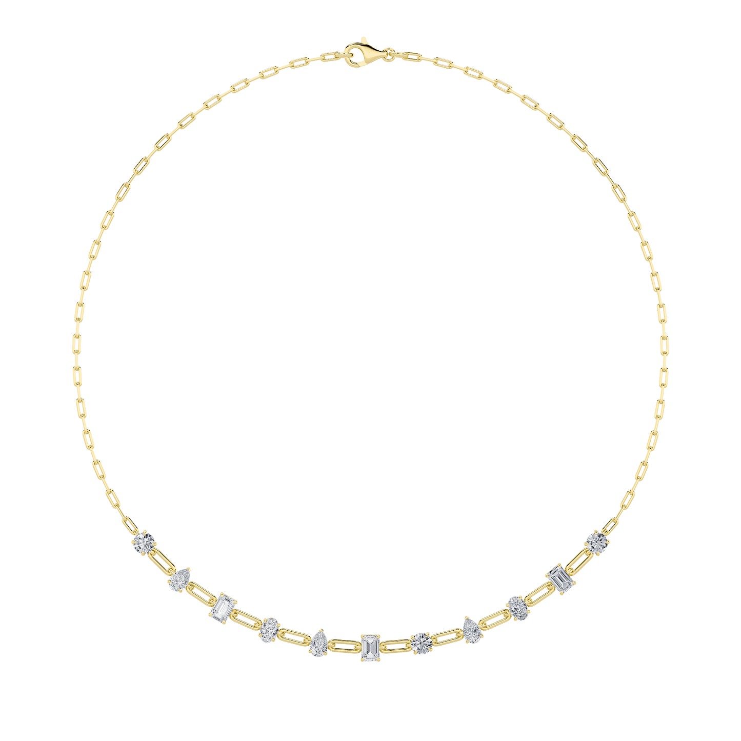4.0ct "4Cttw Emerald, Pear, Oval and Round Shaped Lab Grown Diamond (F/VS) Station Necklace in 14K Yellow Gold"