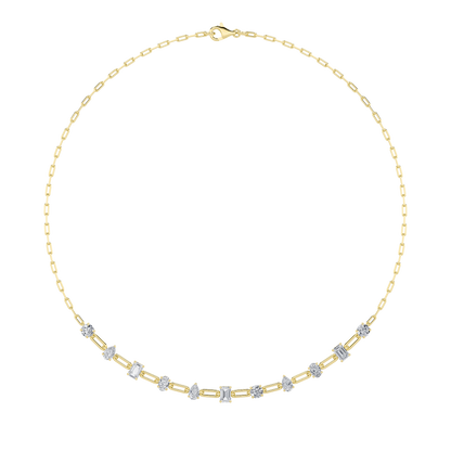 4.0ct "4Cttw Emerald, Pear, Oval and Round Shaped Lab Grown Diamond (F/VS) Station Necklace in 14K Yellow Gold"