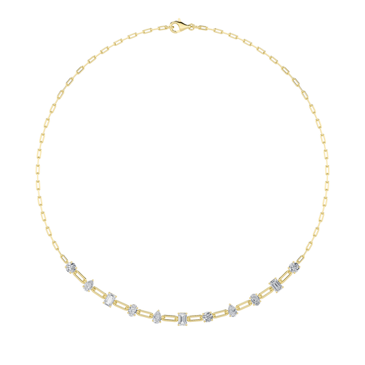 4.0ct "4Cttw Emerald, Pear, Oval and Round Shaped Lab Grown Diamond (F/VS) Station Necklace in 14K Yellow Gold"