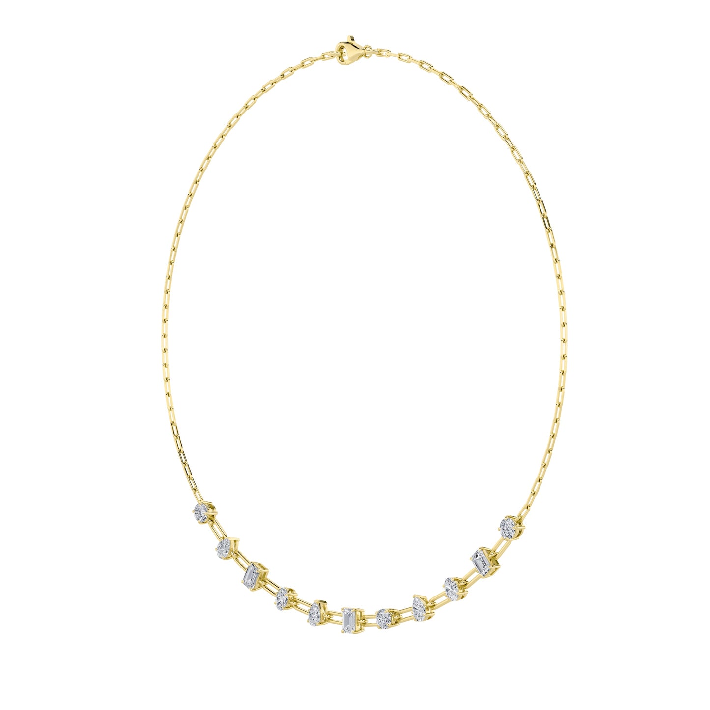 4.0ct "4Cttw Emerald, Pear, Oval and Round Shaped Lab Grown Diamond (F/VS) Station Necklace in 14K Yellow Gold"