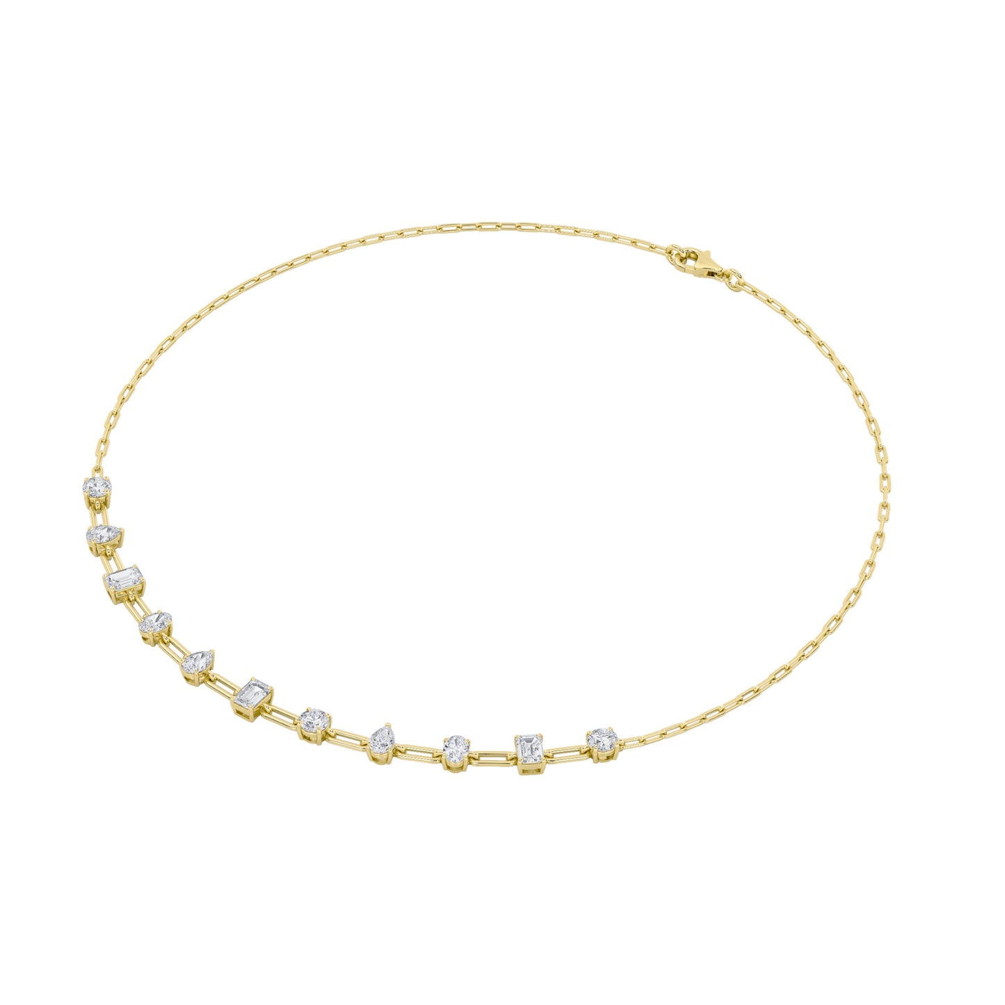 4.0ct "4Cttw Emerald, Pear, Oval and Round Shaped Lab Grown Diamond (F/VS) Station Necklace in 14K Yellow Gold"