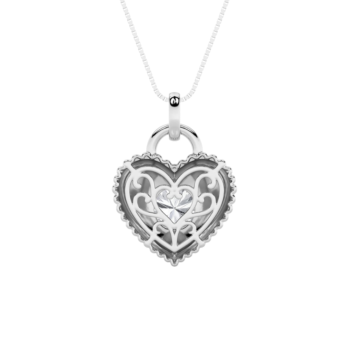 1.5ct Round Shaped Lab Grown Diamond (F/VS) Heart Shaped Pendant in 14K White Gold