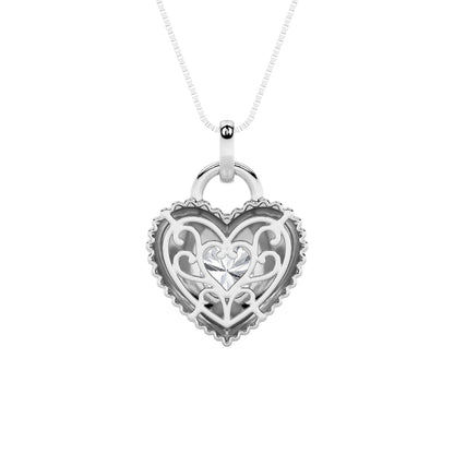 1.5ct Round Shaped Lab Grown Diamond (F/VS) Heart Shaped Pendant in 14K White Gold