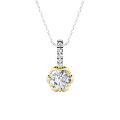 1.5ct Round Shaped Lab Grown Diamond (F/VS) Two Tone Pendant in 14K White Gold & Yellow Gold