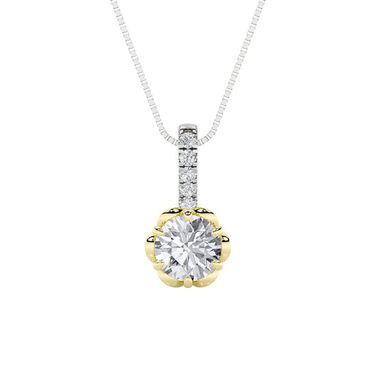 1.5ct Round Shaped Lab Grown Diamond (F/VS) Two Tone Pendant in 14K White Gold & Yellow Gold
