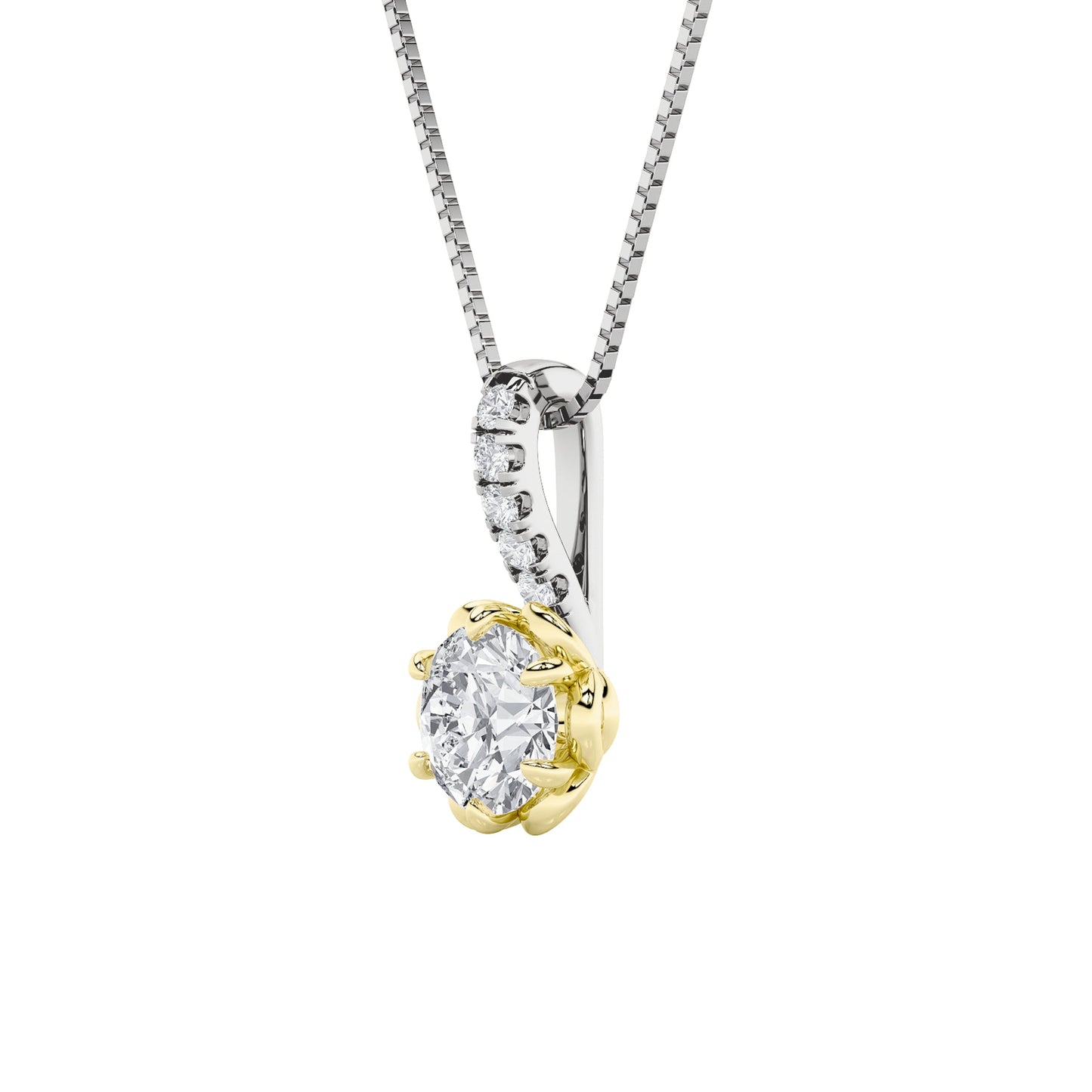 1.5ct Round Shaped Lab Grown Diamond (F/VS) Two Tone Pendant in 14K White Gold & Yellow Gold