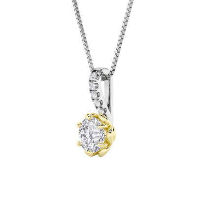 1.5ct Round Shaped Lab Grown Diamond (F/VS) Two Tone Pendant in 14K White Gold & Yellow Gold