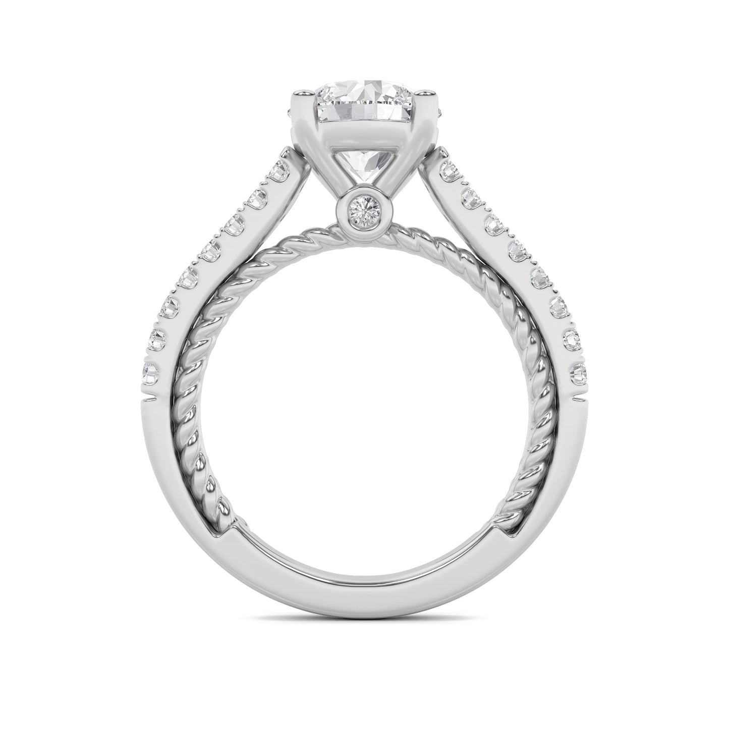 2Cttw Round Shaped Lab Grown Diamond (F/VS) Two Tone Accented Rope Design Engagement Ring in 14K Gold