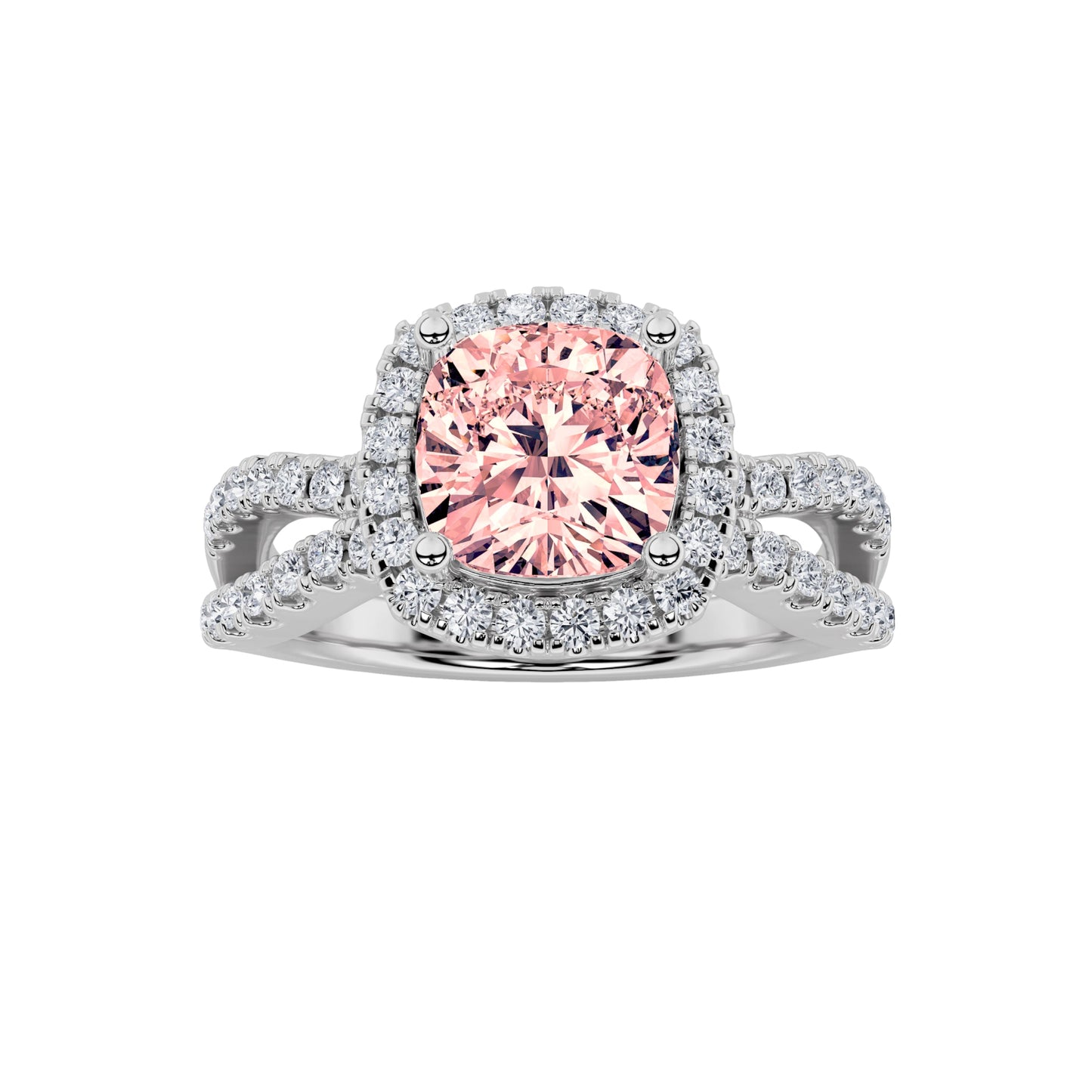 2Cttw Cushion Shaped Pink Lab Grown Diamond (F/VS) Engagement Ring 14K Gold