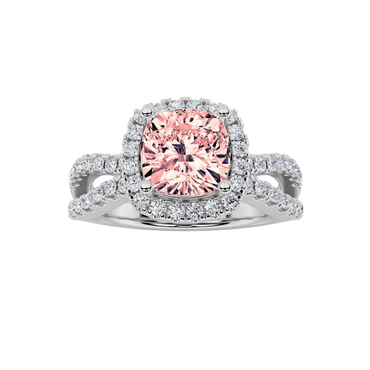 2Cttw Cushion Shaped Pink Lab Grown Diamond (F/VS) Engagement Ring 14K Gold