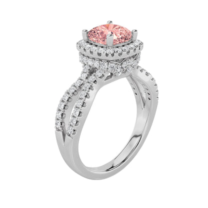 2Cttw Cushion Shaped Pink Lab Grown Diamond (F/VS) Engagement Ring 14K Gold