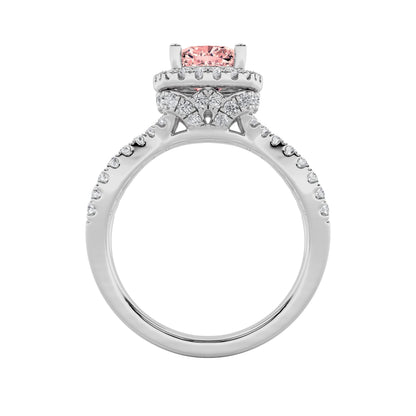2Cttw Cushion Shaped Pink Lab Grown Diamond (F/VS) Engagement Ring 14K Gold