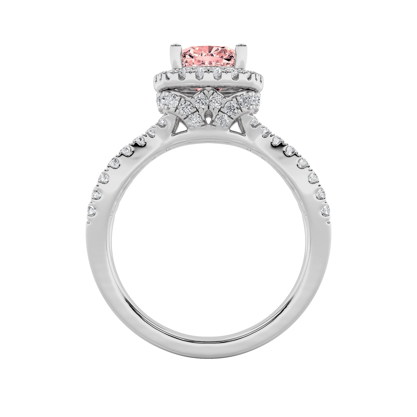 2Cttw Cushion Shaped Pink Lab Grown Diamond (F/VS) Engagement Ring 14K Gold