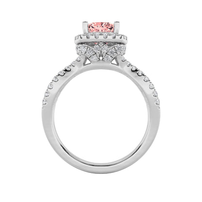 2Cttw Cushion Shaped Pink Lab Grown Diamond (F/VS) Engagement Ring 14K Gold