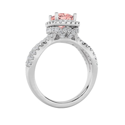 2Cttw Cushion Shaped Pink Lab Grown Diamond (F/VS) Engagement Ring 14K Gold
