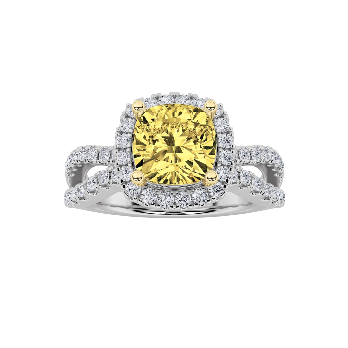 2.25Cttw Elongated Cushion Shaped Yellow Lab Grown Diamond (F/VS) Engagement Ring 14K Gold