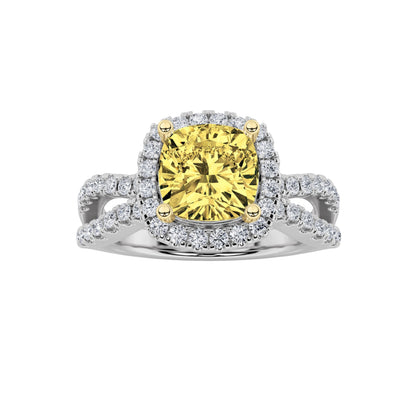 2.25Cttw Elongated Cushion Shaped Yellow Lab Grown Diamond (F/VS) Engagement Ring 14K Gold