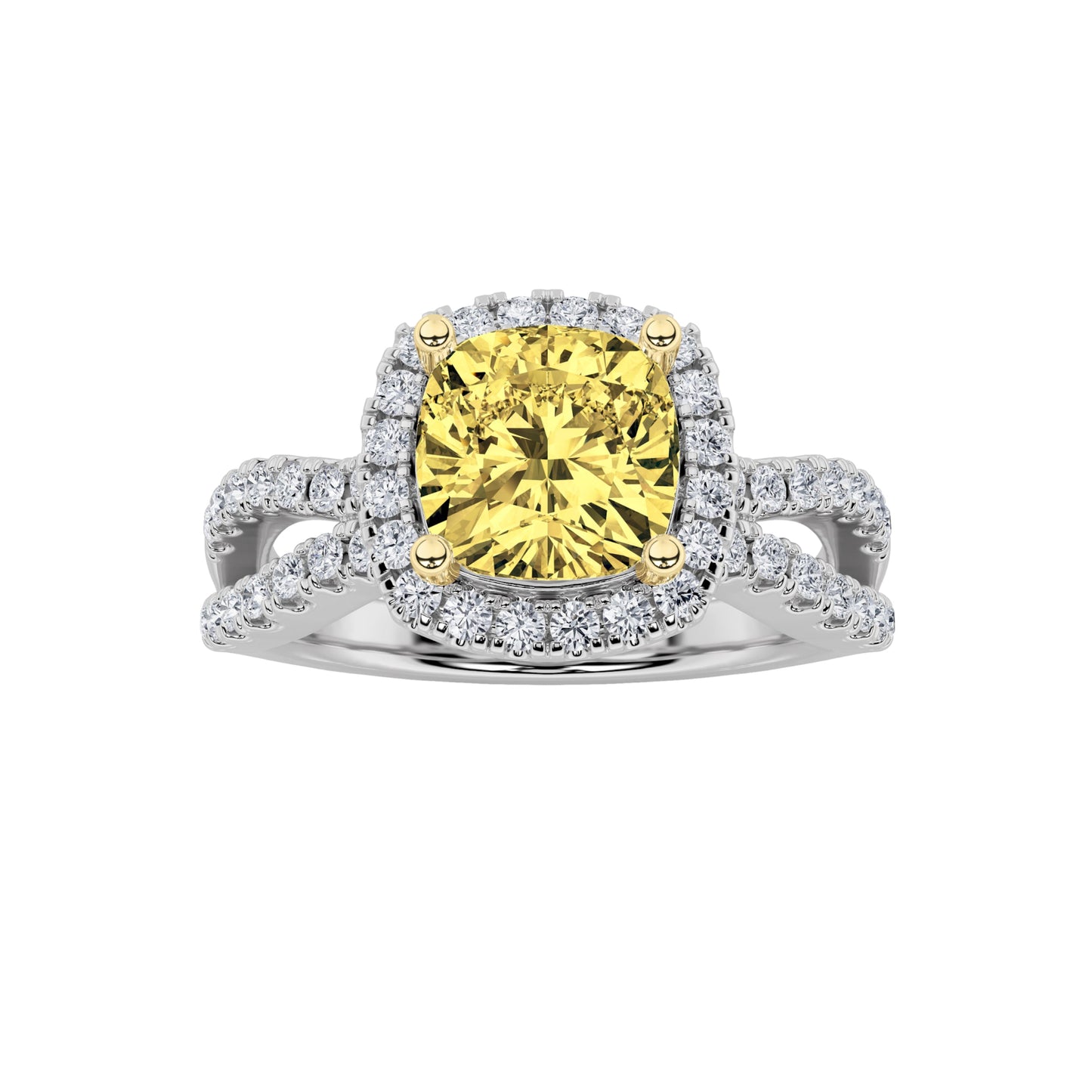2.25Cttw Elongated Cushion Shaped Yellow Lab Grown Diamond (F/VS) Engagement Ring in 14K Gold
